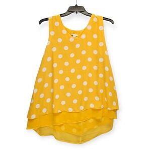 Est. 1946‎ Top Womens Large Yellow White Polka Dots Layered Sleeveless Summer